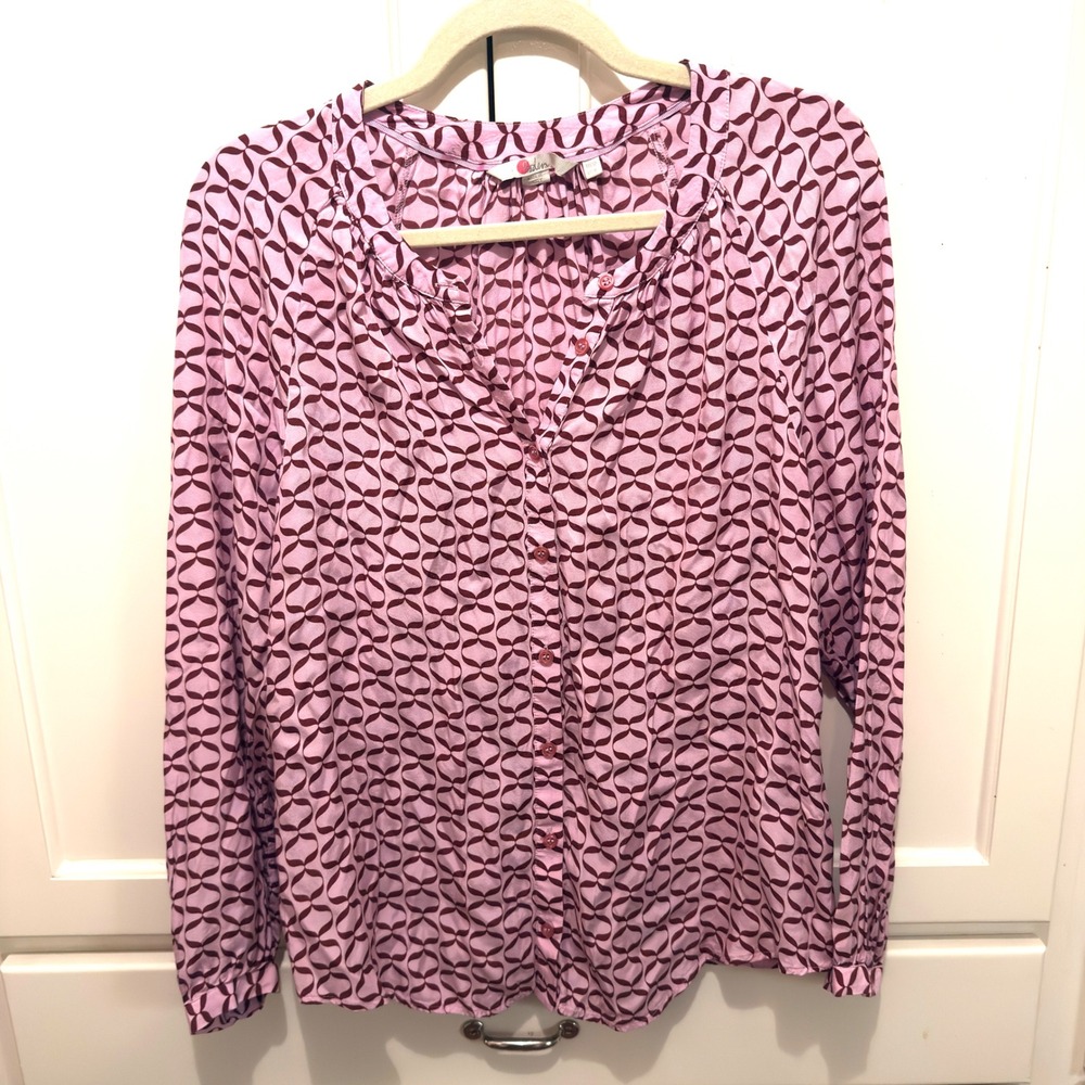 Boden‎ Pink Geometric Print Button Up Long Sleeve Blouse Shirt Top US8